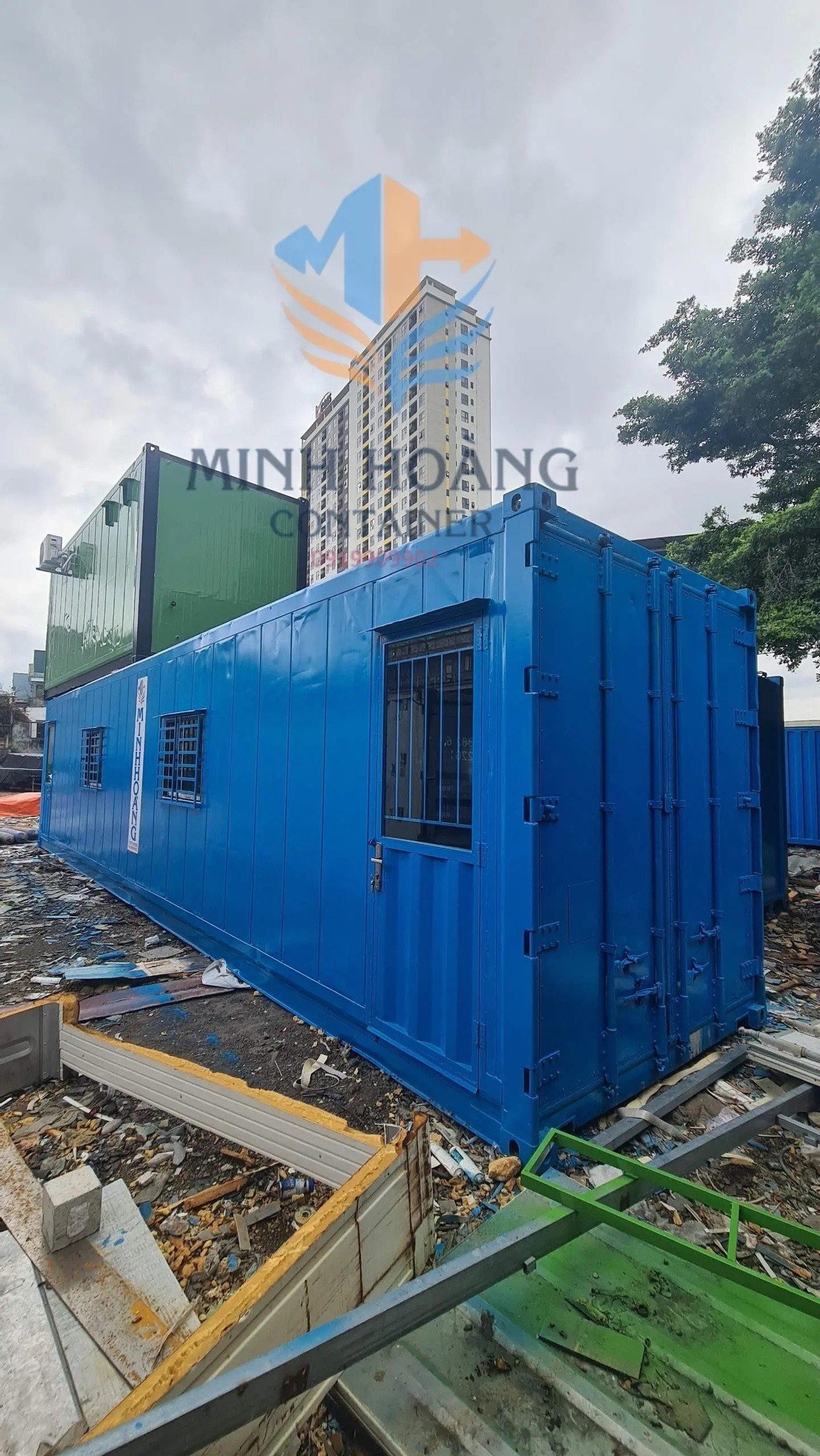 Container Văn Phòng 40 Feet Xanh Dương Dạng Ống Vỏ Lạnh